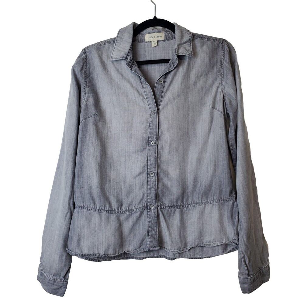 Cloth & Stone Xs top Women Gray Chambray Long Sleeve Button Down Lyocell Tencel